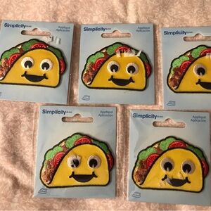 Simplicity Yellow Taco Emoji Iron-On Appliqué Patch lot 5 kitchen food